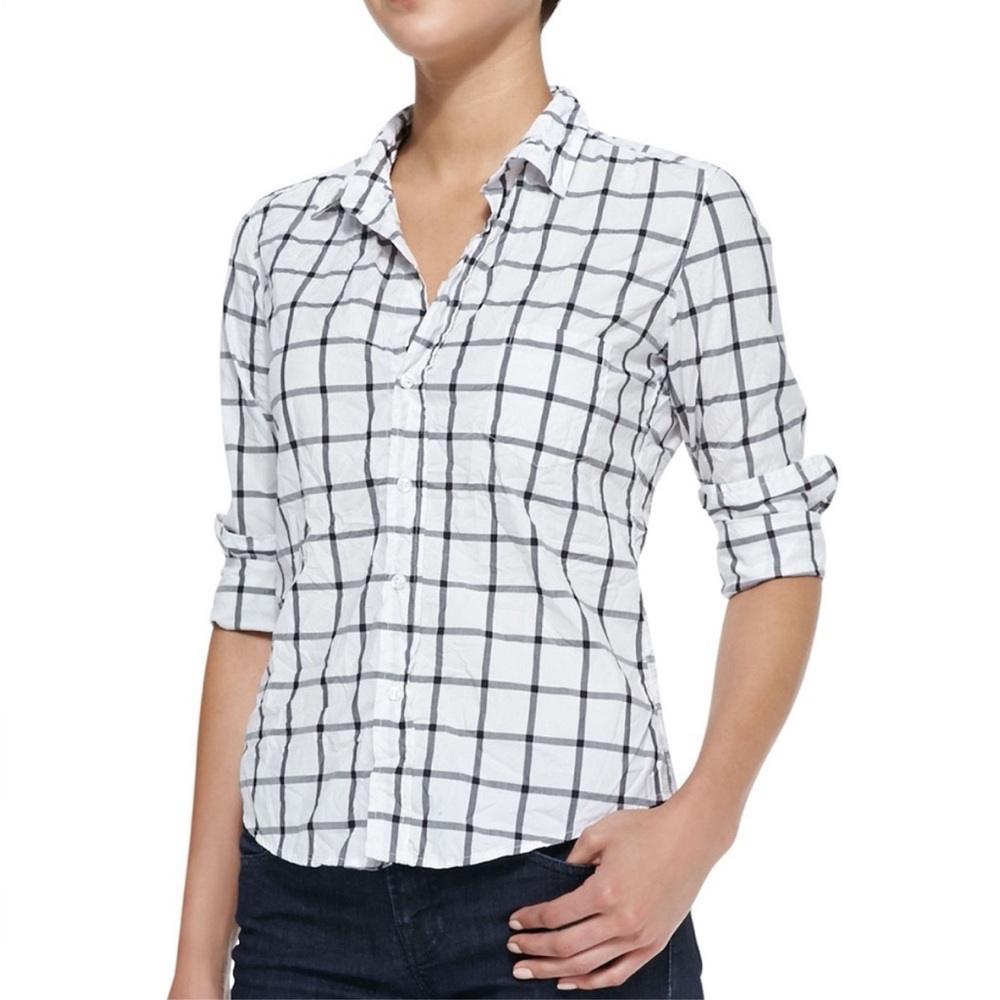 Frank & Eileen Barry Long-Sleeve Windowpane Print Blouse White/Black Xxs